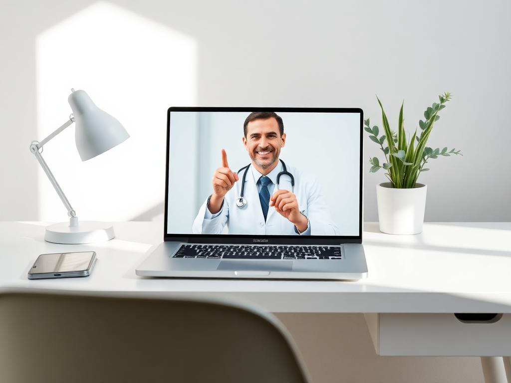 Video consultation with a guide on a laptop at a bright desk