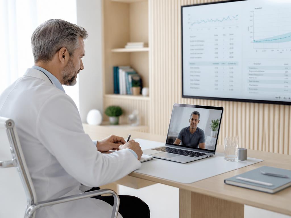 Physician reviewing hormone results with a patient during a video consultation